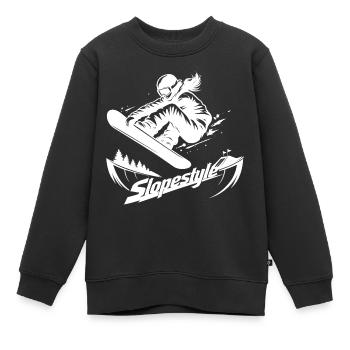 Slopestyle Snowboard Action in den Bergen - Kinder Premium Organic Sweatshirt - Schwarz - Vorne - AI Model Kid Female (0cm)