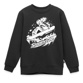 Slopestyle Snowboard Action in den Bergen - Kinder Premium Organic Sweatshirt - Schwarz - Vorne - AI Model Kid Female (0cm)