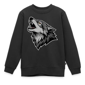 Grauer Wolf heult Wildmond-Wolf-Logo - Kinder Premium Organic Sweatshirt - Schwarz - Vorne - AI Model Kid Female (0cm)