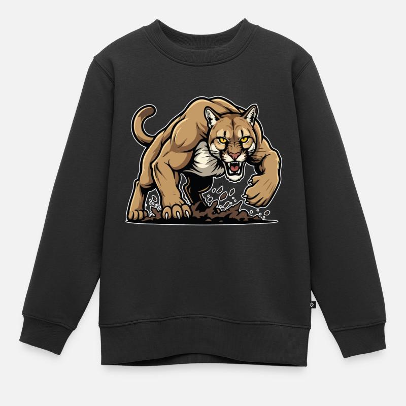 Cougar Berglöwe Wildmaskottchen - Kinder Premium Organic Sweatshirt - Schwarz