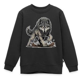 Loup Gris Sauvage Marche Mascotte Wolf Alpha - Sweat Premium enfant bio - noir - Devant - AI Model Kid Female (0cm)