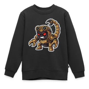 Scorpion Bionique Steampunk Guerrier Laiton Rivets - Sweat Premium enfant bio - noir - Devant - AI Model Kid Female (0cm)