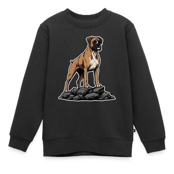 Boxerhund auf Felsenporträt Mächtiger Adliger - Kinder Premium Organic Sweatshirt - Schwarz - Vorne - AI Model Kid Female (0cm)