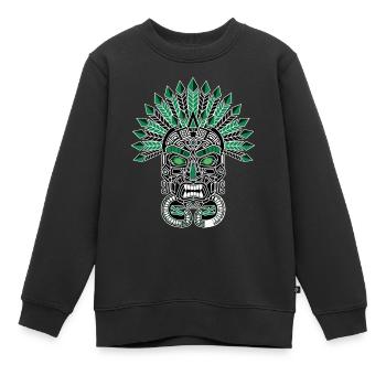 Maya-Inka-Maske Smaragdgrün Totem Grün - Kinder Premium Organic Sweatshirt - Schwarz - Vorne - AI Model Kid Female (0cm)