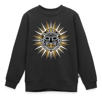 Soleil Maya Inca Rayonnant Or Blanc Totem Divin - Sweat Premium enfant bio - noir - Devant - AI Model Kid Female (0cm)