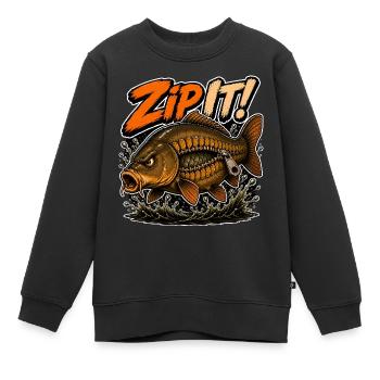 Zip It! Carp Fishing Design - Kids Premium Organic Sweatshirt - black - Front - AI Model Kid Female (0cm)