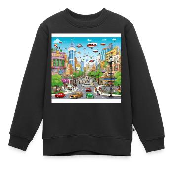 Futuristische Stadtflug-Parade - Kinder Premium Organic Sweatshirt - Schwarz - Vorne - AI Model Kid Female (0cm)