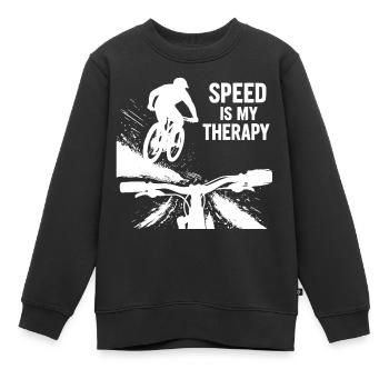 La vitesse est ma thérapie - Point de vue du saut en descente en VTT - Sweat Premium enfant bio - noir - Devant - AI Model Kid Female (0cm)