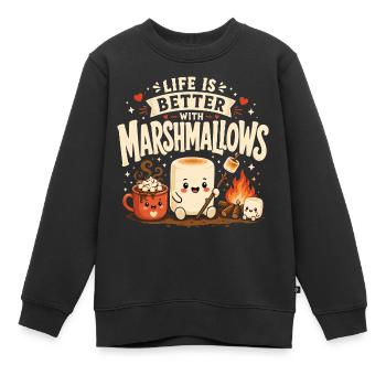 Life is better with marshmallows - Kids Premium Organic Sweatshirt - black - Front - AI Model Kid Female (0cm)