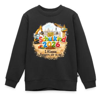 Baustellen Schulkind 2026 - Kinder Premium Organic Sweatshirt - Schwarz - Vorne - AI Model Kid Female (0cm)