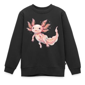 Mignon bébé axolotl rose en style aquarelle - Sweat Premium enfant bio - noir - Devant - AI Model Kid Female (0cm)