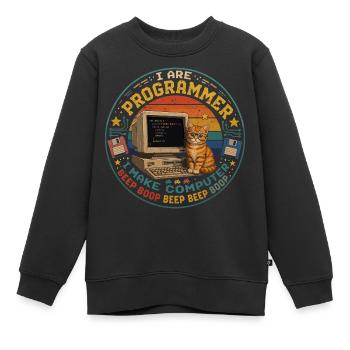 Chat Programmeur Informatique Humour Vintage Retro - Sweat Premium enfant bio - noir - Devant - AI Model Kid Female (0cm)