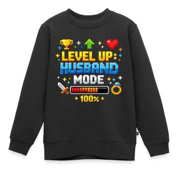 Level Up Husband Mode Gamer Ehemann Retro JGA - Kinder Premium Organic Sweatshirt - Schwarz - Vorne - AI Model Kid Female (0cm)