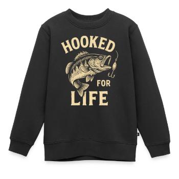 Angler T-Shirt Hooked for Life – Fisch am Haken - Kinder Premium Organic Sweatshirt - Schwarz - Vorne - AI Model Kid Female (0cm)
