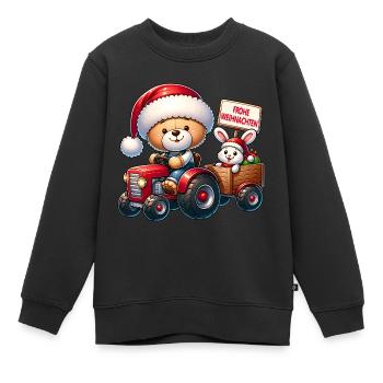 Teddy als Weihnachtsmann mit Traktor und Häschen. - Kinder Premium Organic Sweatshirt - Schwarz - Vorne - AI Model Kid Female (0cm)