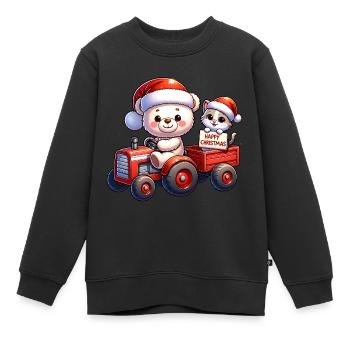 Teddy comme le Père Noël et le petit chaton - Sweat Premium enfant bio - noir - Devant - AI Model Kid Female (0cm)
