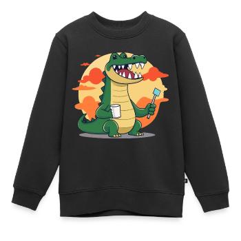 Hygiène dentaire crocodile - Sweat Premium enfant bio - noir - Devant - AI Model Kid Female (0cm)