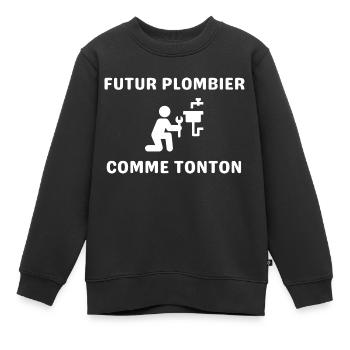 humour tonton Plombier Cadeau naissance - Sweat Premium enfant bio - noir - Devant - AI Model Kid Female (0cm)