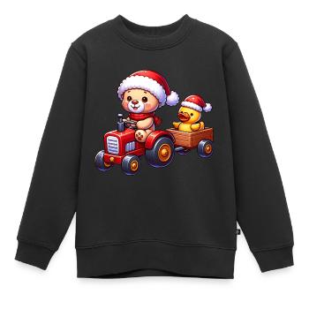 Teddy comme le Père Noël et petit canard mignon - Sweat Premium enfant bio - noir - Devant - AI Model Kid Female (0cm)