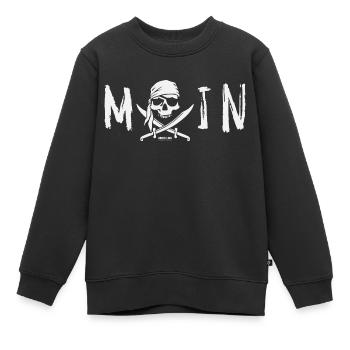 MOIN mit Totenkopf, Logo und Säbel weiß - Kinder Premium Organic Sweatshirt - Schwarz - Vorne - AI Model Kid Female (0cm)