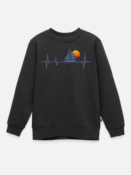 Sailing Heartbeat Sailor Sailboat Captain - Kids Premium Organic Sweatshirt - black
