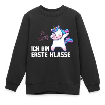 Ich bin erste Klasse Einhorn Einschulung - Kinder Premium Organic Sweatshirt - Schwarz - Vorne - AI Model Kid Female (0cm)