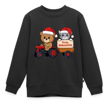 Teddy als Weihnachtsmann mit Traktor und Kätzchen - Kinder Premium Organic Sweatshirt - Schwarz - Vorne - AI Model Kid Female (0cm)