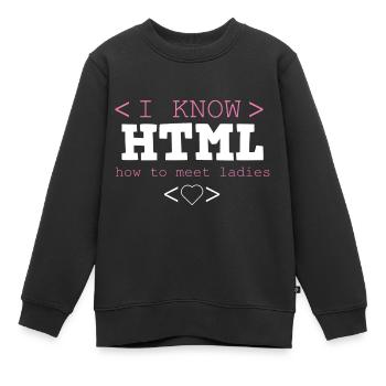 HTML Editor Hypertext Markup Language Web Document - Sweat Premium enfant bio - noir - Devant - AI Model Kid Female (0cm)