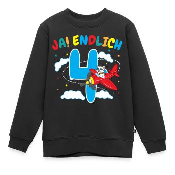 4. Geburtstag Katze Flugzeug Flieger Geschenk - Kinder Premium Organic Sweatshirt - Schwarz - Vorne - AI Model Kid Female (0cm)