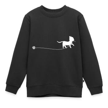 Chat fil de laine chat - Sweat Premium enfant bio - noir - Devant - AI Model Kid Female (0cm)