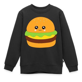 Kawaii Burger Kawaii Chibi Nourriture Kawaii - Sweat Premium enfant bio - noir - Devant - AI Model Kid Female (0cm)