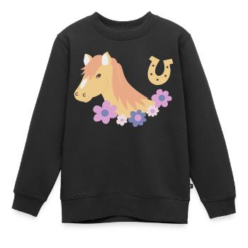 Pferdekopf mit Blumen - Kinder Premium Organic Sweatshirt - Schwarz - Vorne - AI Model Kid Female (0cm)