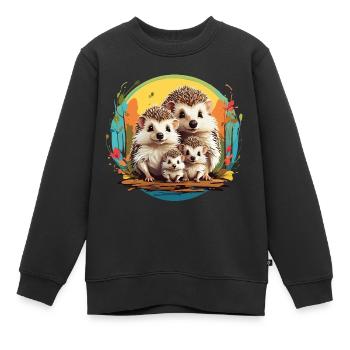 Liebenswerte kleine Igelfamilie Familienband - Kinder Premium Organic Sweatshirt - Schwarz - Vorne - AI Model Kid Female (0cm)