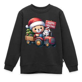Teddy als Weihnachtsmann mit Traktor und Häschen - Kinder Premium Organic Sweatshirt - Schwarz - Vorne - AI Model Kid Female (0cm)