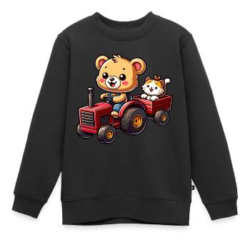 Teddy als Weihnachtsmann und kleines Kätzchen - Kinder Premium Organic Sweatshirt - Schwarz - Vorne - AI Model Kid Female (0cm)