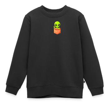 Alien vert dans la poche de poitrine - Peace - Sweat Premium enfant bio - noir - Devant - AI Model Kid Female (0cm)