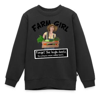 Agricultrice avec des bottes en caoutchouc au lieu de princesse - Sweat Premium enfant bio - noir - Devant - AI Model Kid Female (0cm)