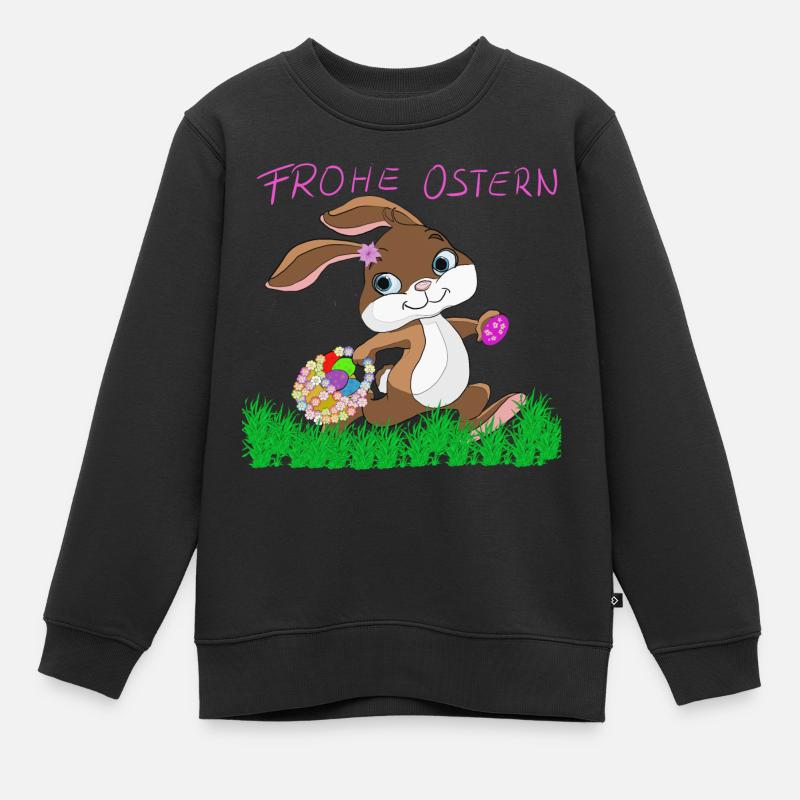 Osterhase mit Korb - Kinder Premium Organic Sweatshirt - Schwarz