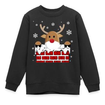 Rudolph dans la cheminée - Sweat Premium enfant bio - noir - Devant - AI Model Kid Female (0cm)