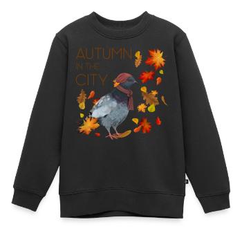 Ambiance d'automne dans la ville avec pigeon - Sweat Premium enfant bio - noir - Devant - AI Model Kid Female (0cm)