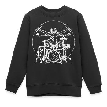 Schlagzeug Geschenk: Da Vinci Zeichung - Kinder Premium Organic Sweatshirt - Schwarz - Vorne - AI Model Kid Female (0cm)