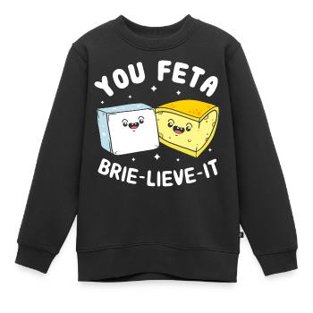 Fromage Feta fromage - Sweat Premium enfant bio - noir - Devant - AI Model Kid Female (0cm)