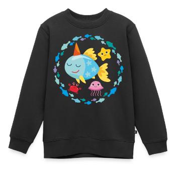 Petit poisson licorne - Sweat Premium enfant bio - noir - Devant - AI Model Kid Female (0cm)