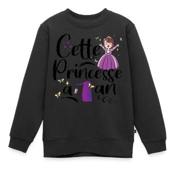 Anniversaire 1 an Bébé Princesse Cadeau - Sweat Premium enfant bio - noir - Devant - AI Model Kid Female (0cm)