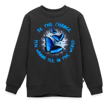 be the change you wanna see in the world butterfly - Kinder Premium Organic Sweatshirt - Schwarz - Vorne - AI Model Kid Female (0cm)
