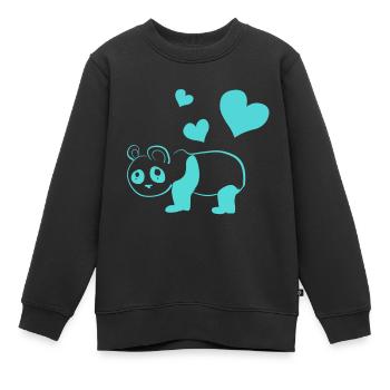 Panda blau Herzen Tierliebe Tier - Kinder Premium Organic Sweatshirt - Schwarz - Vorne - AI Model Kid Female (0cm)
