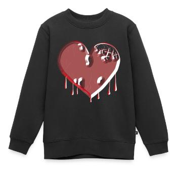 herz symbol gebrochen rot narben - Kinder Premium Organic Sweatshirt - Schwarz - Vorne - AI Model Kid Female (0cm)