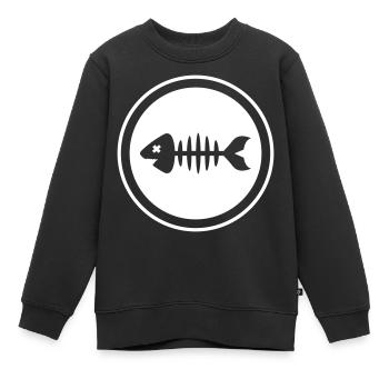 Os d’os symbole de poisson - Sweat Premium enfant bio - noir - Devant - AI Model Kid Female (0cm)