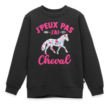 j'peux pas j'ai cheval t-shirt cavalière - Sweat Premium enfant bio - noir - Devant - AI Model Kid Female (0cm)