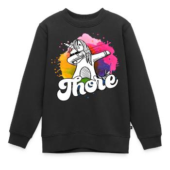 THORE - Schöner Jungen Name mit Coolem Einhorn - Kinder Premium Organic Sweatshirt - Schwarz - Vorne - AI Model Kid Female (0cm)